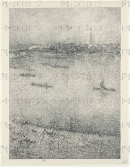 The Thames, 1896, James McNeill Whistler, American, 1834-1903, United States, Lithotint, in black ink, with scraping, on cream Japanese paper, 267 x 196 mm (image), 288 x 222 mm (sheet)