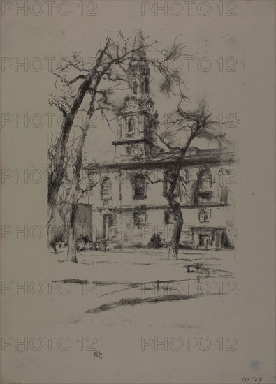 St. Giles-in-the-Fields, 1896, James McNeill Whistler, American, 1834-1903, United States, Transfer lithograph in black with stumping, on cream laid paper, 217 x 142 mm (image), 286 x 210 mm (sheet)