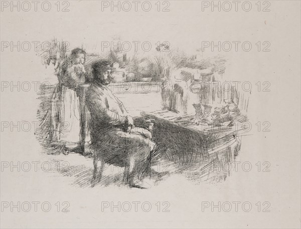 The Shoemaker, 1896, James McNeill Whistler, American, 1834-1903, United States, Transfer lithograph in black with stumping, on grayish ivory China paper, 158 x 221 mm (image), 340 x 262 mm (sheet)