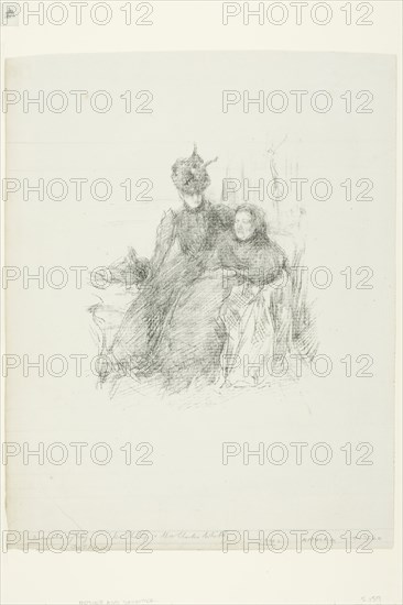 Mother and Daughter [La Mère Malade], 1897, James McNeill Whistler, American, 1834-1903, United States, Transfer lithograph in black with stumping, on greenish ivory laid paper, 187 x 158 mm (image), 335 x 263 mm (sheet)