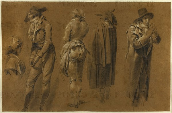 Study for The Speculators at the Palais Royal, 1797, Louis Léopold Boilly, French, 1761-1845, France, Black chalk with stumping, heightened with white chalk, on tan laid paper toned with a light brown wash, 271 × 413 mm