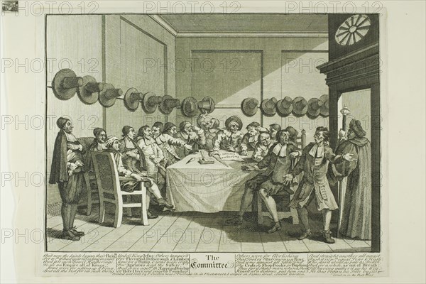 The Committee, plate ten from Hudibras, February 1725/26, William Hogarth, English, 1697-1764, England, Etching and engraving in black on cream paper edge, mounted on cream wove paper, 239 × 336 mm (image), 270 × 352 mm (plate), 271 × 355 mm (primary support), 364 × 478 mm (secondary support)