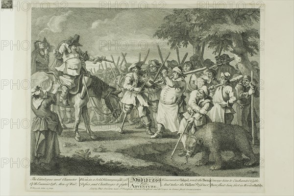 Hudibras’ First Adventure, plate three from Hudibras, February 1725/26, William Hogarth, English, 1697-1764, England, Etching and engraving in black on cream paper edge mounted on cream wove paper, 246 × 334 mm (image), 273 × 345 mm (plate), 276 × 348 mm (primary support), 360 × 459 mm (secondary support)