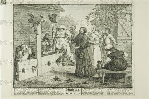Hudibras in Tribulation, plate six from Hudibras, February 1725/26, William Hogarth, English, 1697-1764, England, Etching and engraving in black on cream paper edge mounted on cream wove paper, 239 × 340 mm (image), 268 × 352 mm (plate), 270 × 354 mm (primary support), 371 × 473 mm (secondary support)
