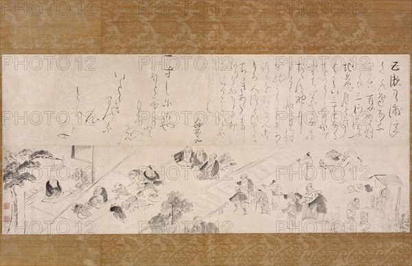 Group Pilgrimage to the Jizo Nun, 1755/65, Ike Taiga, Japanese, 1723-1776, Japan, Hanging scroll, ink on paper, 54.9 × 123.2 cm (21 5/8 × 48 1/2 in.)