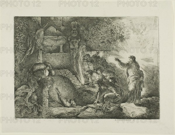The Raising of Lazarus, c. 1649, Giovanni Benedetto Castiglione, Italian, 1609-1664, Italy, Etching on ivory laid paper, 227 x 316 mm (plate/image), 288 x 374 mm (sheet)