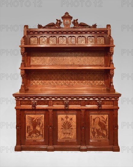 Sideboard, 1868/80, Daniel Pabst, American, 1826–1910, Philadelphia, United States, Walnut and burled elm, 256.5 × 185.4 × 62.2 cm (101 × 73 × 24 1/2 in.)