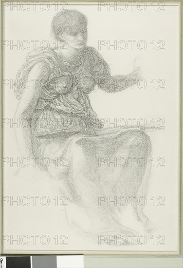 Study for One of the Fates, c. 1865, Sir Edward Burne-Jones, English, 1833-1898, England, Charcoal on white wove paper, 402 × 288 mm