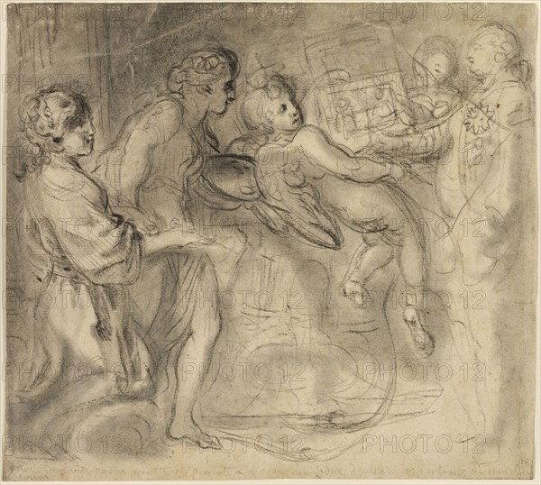The Genius of Painting, n.d., Gabriel Jacques de Saint-Aubin, French, 1724-1780, France, Charcoal with stumping, erasing, and incising on ivory laid paper, 216 × 241 mm (image), 255 × 283 mm (mount)