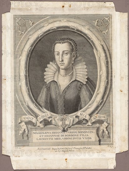 Madeleine de la Tour d’Auvergne, published 1761, F.A. (German?, active 18th century), after I.Z. (German?, active 18th century), published by Giuseppe Allegrini, Florence, 1761, Germany, Engraving on ivory laid paper, 354 × 256 mm (plate), 418 × 314 mm (sheet)