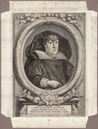 Maria Magdalena of Austria, 1666, published 1761, Adriaen Haelwegh (Dutch, born 1637), published by Giuseppe Allegrini, Florence, 1761, Holland, Engraving on ivory laid paper, 352 x 249 mm (plate), 427 x 323 mm (sheet)