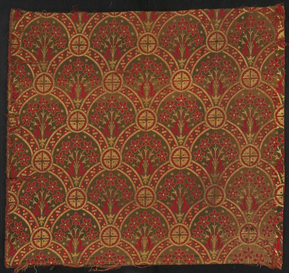 Panel, 1871, Designed by Christopher Dresser (English, born Scotland, 1834–1904), Produced by James W. & C. Ward, England, Halifax, England, Wool and silk, two color complementary weft, weft-float faced 1:11 satin weave with supplementary patterning wefts bound in 1:11 warp chevron twill interlacings, 59.8 × 64.7 cm (23 1/2 × 25 1/2 in.)