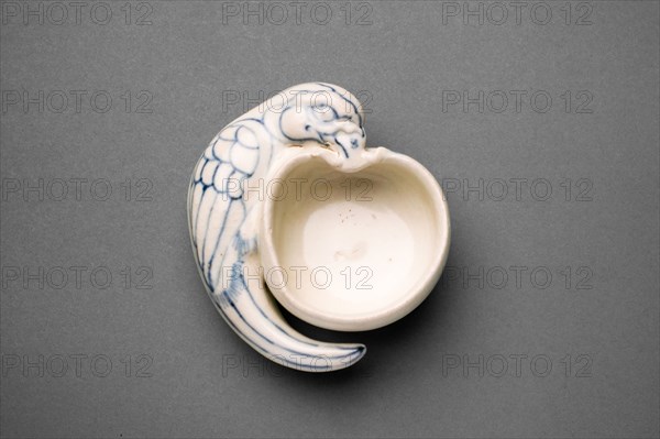 Bowl with Relief Parrot, 15th century, Vietnam, Vietnam, Porcelain with blue underglaze, 3.6 x 9.3 x 8.9 cm (1 3/8 x 3 5/8 x 3 3/8 in.)