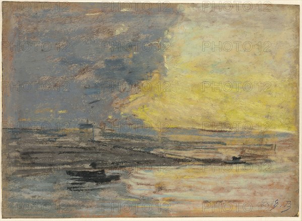 Seaside, Port of Honfleur, c. 1860, Eugène Louis Boudin, French, 1824-1898, France, Pastel on blue wove paper, 185 × 259 mm