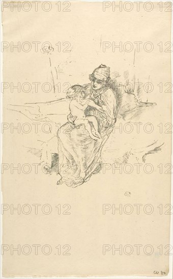 Mother and Child No. 1, 1891, printed 1895, James McNeill Whistler, American, 1834-1903, United States, Lithograph on cream laid paper, 190 x 190 mm (image), 331 x 204 mm (sheet)