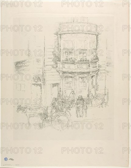 Back of the Gaiety Theatre, 1895, James McNeill Whistler, American, 1834-1903, United States, Lithograph on white wove paper, laid down on white wove paper (chine collé), 265 x 232 mm (image), 280 x 232 mm (primary support), 330 x 235 mm (stone), 375 x 294 mm (sheet)