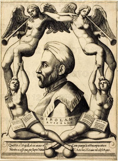 Portrait of Girolamo Ruscelli, 1566, Niccolò Nelli, Italian, c. 1530-1575/85, Italy, Engraving in black on cream laid paper, 223 x 165 mm (image), 228 x 168 mm (plate/sheet)