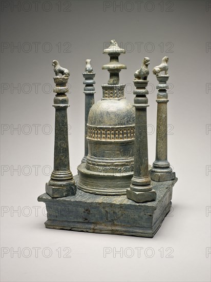 Stupa Reliquary, Kushan period, about 2nd century, Present-day Pakistan, Ancient region of Gandhara, Gandhara, Phyllite, 30.5 × 19.7 × 19.1 cm (12 × 7 3/4 × 7 1/2 in.)