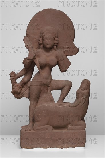 Goddess Durga Slaying the Buffalo Demon (Mahishasuramardini), 6th century, India, Madhya Pradesh, Madhya Pradesh, Sandstone, 76.5 × 44.5 × 15 cm (30 1/8 × 17 1/2 × 5 7/8 in.)