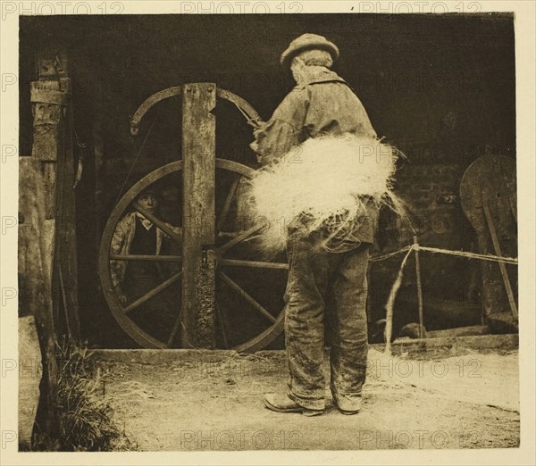 Rope-Spinning, 1887, Peter Henry Emerson, English, born Cuba, 1856–1936, England, Photoetching, pl. XIX from the album "Wild Life on a Tidal Water: The Adventures of a House-Boat and Her Crew" (1890), edition 270/500, 11.1 × 12.6 cm (image), 24.9 × 30 cm (paper)