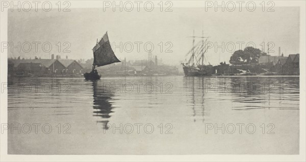 On the Flood, 1887, Peter Henry Emerson, English, born Cuba, 1856–1936, England, Photoetching, pl. III from the album "Wild Life on a Tidal Water: The Adventures of a House-Boat and Her Crew" (1890), edition 270/50, 10.8 × 21.5 cm (image), 24.2 × 29.9 cm (paper)