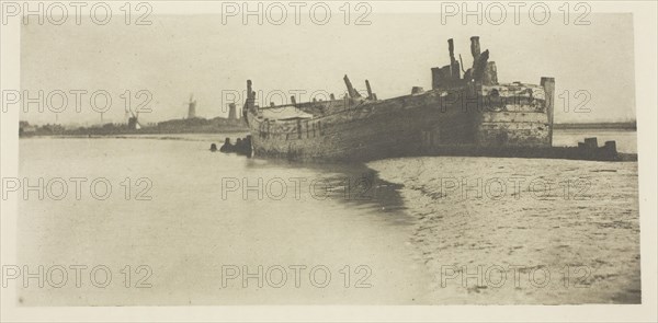 The old Ship, 1887, Peter Henry Emerson, English, born Cuba, 1856–1936, England, Photoetching, pl. VII from the album "Wild Life on a Tidal Water: The Adventures of a House-Boat and Her Crew" (1890), edition 270/500, 9.5 × 20.1 cm (image), 24.7 × 30 cm (paper)