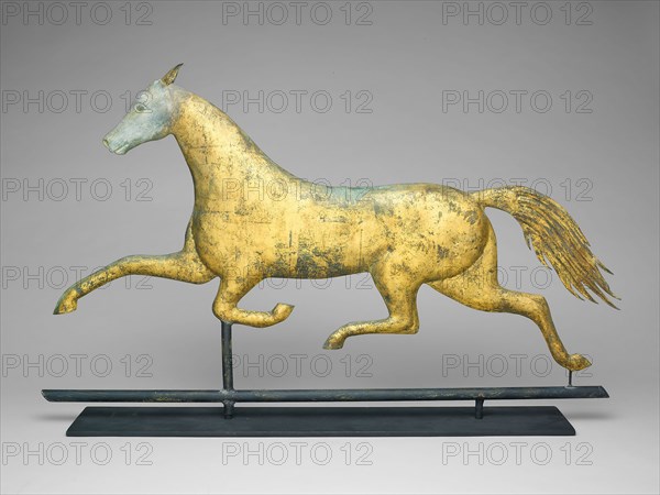 Running Horse Weather Vane, c. 1860, Alvin L. Jewell (d. 1867), A. L. Jewell & Company (1852–67), Waltham, Massachusetts, United States, Copper, lead and/or zinc, and gilding, 43.2 × 69.2 x 5.1 cm (17 × 27 1/4 x 2 in.)