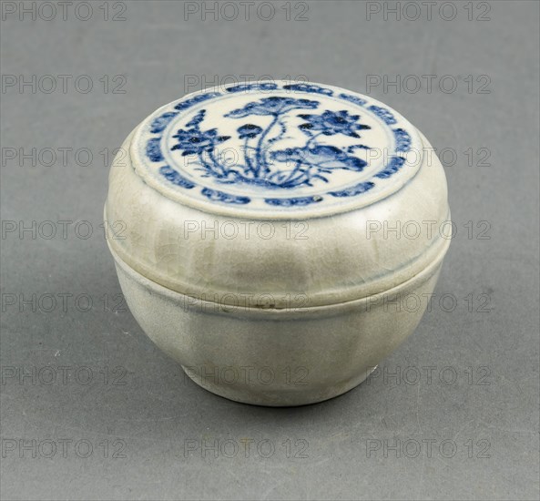 Minature Covered Box with Plant Motif, Late 15th/early 16th century, Vietnam, near Hoi An, Offshore, Vietnam, Glazed stoneware with cobalt-blue underglaze, 4.8 × 6.7 × 6.7 cm (1 15/16 × 2 5/8 × 2 5/8 in.)