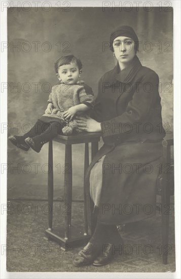 Untitled Postcard (Woman with Boy on Stand), 1873, Probably French, 19th century, France, Gelatin silver print, 13.6 × 8.5 cm