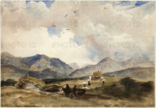 In Wales between Bangor and Capel Curig, 1830s, Peter De Wint, English, 1784-1849, London, Watercolor, over traces of graphite on ivory wove paper, 365 x 530 mm
