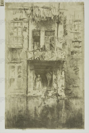 Balcony, Amsterdam, 1889, James McNeill Whistler, American, 1834-1903, United States, Etching and drypoint in black ink on ivory Japanese paper, 273 x 170 mm (approx plate), 274 x 170 mm (sheet)