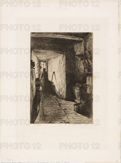 The Kitchen, 1858, James McNeill Whistler, American, 1834-1903, United States, Etching with foul biting in black ink on ivory China paper, laid down on white wove paper (chine collé), 227 x 156 mm (plate), 397 x 300 mm (sheet)