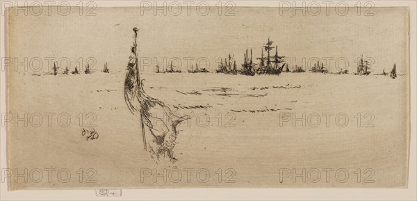 Dipping the Flag, 1887, James McNeill Whistler, American, 1834-1903, United States, Etching and drypoint in black ink on cream laid paper, 181 x 177 mm (sheet excluding tab), 184 x 177 mm (sheet including tab)