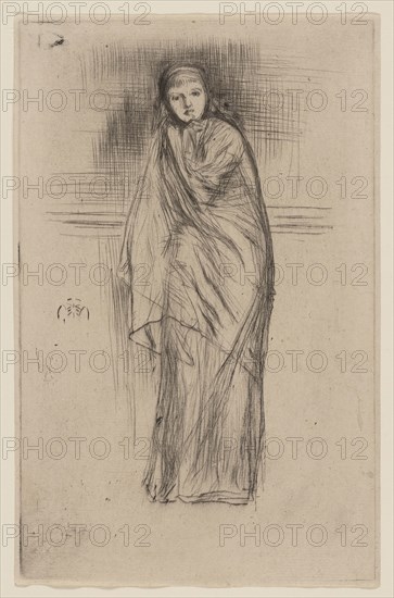 Draped Model, 1873/74, James McNeill Whistler, American, 1834-1903, United States, Drypoint in black ink on cream laid paper, 207 x 132 mm (plate), 202 x 137 mm (sheet)