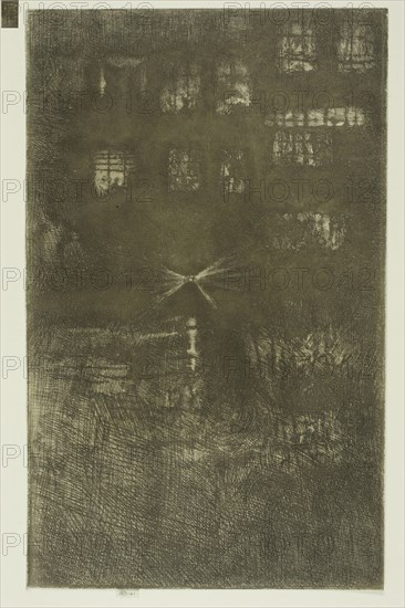 The Dance House: Nocturne, 1889, James McNeill Whistler, American, 1834-1903, United States, Etching in black ink on ivory laid paper, 270 x 169 mm (sheet excluding tab), 274 x 169 mm (sheet including tab)