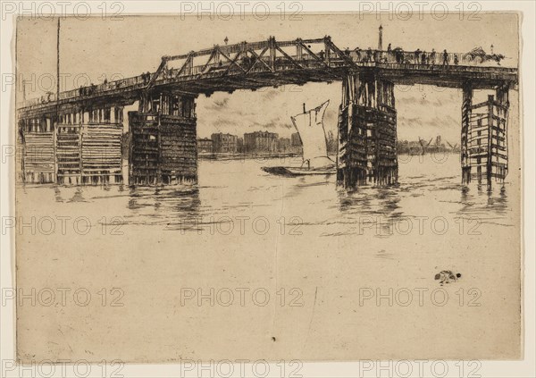 Old Battersea Bridge, 1879, James McNeill Whistler, American, 1834-1903, United States, Etching and drypoint in black ink on cream laid paper, 203 x 295 mm (plate), 207 x 299 mm (sheet)