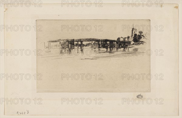Little Putney Bridge, 1879, James McNeill Whistler, American, 1834-1903, United States, Etching and drypoint in black ink on ivory laid paper, 132 x 208 mm (plate), 204 x 316 mm (sheet)