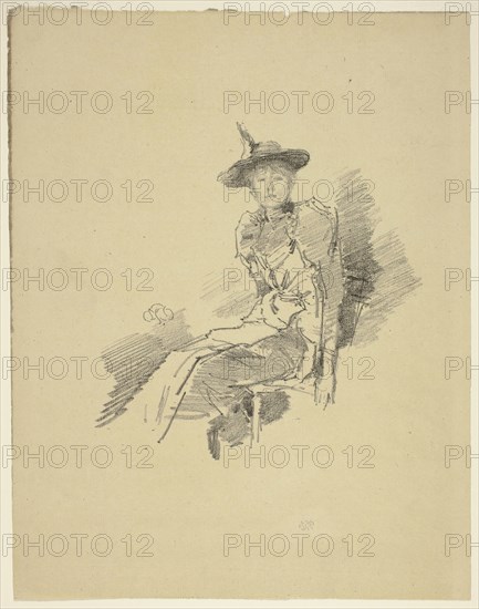 The Winged Hat, 1890, James McNeill Whistler, American, 1834-1903, United States, Transfer lithograph in black on tan laid paper, 179 x 174 mm (image), 308 x 241 mm (sheet)