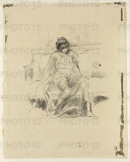 The Draped Figure, Seated, 1893, James McNeill Whistler, American, 1834-1903, United States, Transfer lithograph in grayish black on tan Japanese paper, 186 x 162 mm (image), 292 x 235 mm (sheet)