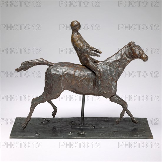 Horse with Jockey, Horse Galloping, Turning Head to the Right, Feet Not Touching the Ground, modeled mid–1870s (cast before 1951), Edgar Degas, French, 1834–1917, Bronze, H. 28.6 cm (11 1/4 in.)