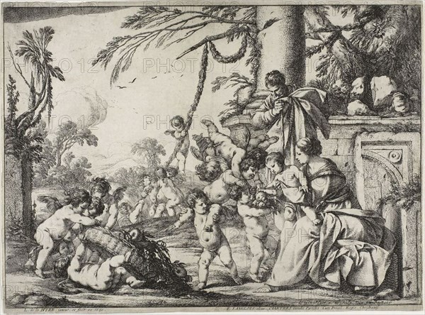 The Holy Family with Putti, 1640, Laurent de la Hyre, French, 1606-1656, France, Etching on ivory laid paper, 288 × 400 mm (image), 300 × 405 mm (sheet)