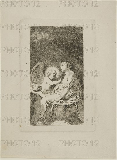 Saint Catherine of Alexandria Cured by an Angel, 1763/64, Jean Honoré Fragonard (French, 1732-1806), after Mattia Preti (Itallian, 1613-1699), France, Etching on buff laid paper, 127 × 69 mm (image), 144 × 96 mm (plate), 200 × 147 mm (sheet)