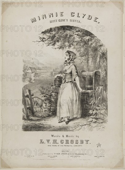 Minnie Clyde, 1857, Winslow Homer (American, 1836-1910), published by Oliver Ditson (American, 1811-1888), United States, Lithograph on cream wove paper, 217 x 176 mm (image, without text), 340 x 251 mm (sheet)