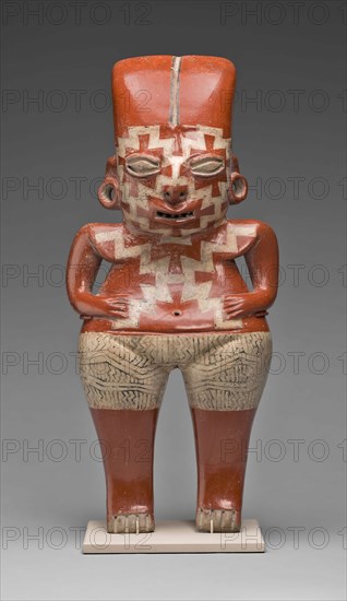 Female Figure with Bold, Geometric Face and Body Paint, 200/100 B.C., Chupícuaro, Guanajuato or Michoacán, Mexico, Mexico, Terracotta and pigmented slip, 44.8 × 20 × 8.7 cm (17 5/8 × 7 7/8 × 3 7/16 in.)