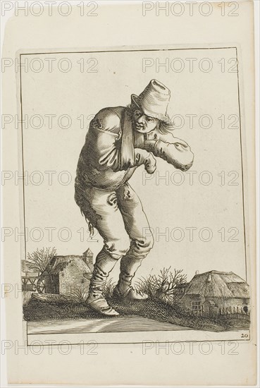 Tramp with a Sling, 1634/38, Pieter Jansz Quast, Dutch, 1606-1647, The Netherlands, Engraving, with etching, on cream laid paper, 170 x 160 mm (image), 210 x 162 mm (plate), 268 x 175 mm (sheet)