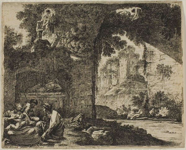 Shepherds in Ruins, n.d., Jean le Pautre, French, 1618-1682, France, Etching on ivory laid paper, 148 × 183 mm