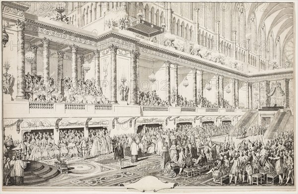 Oath of Louis XVI at his Investiture, 1779, Jean Michel Moreau, French, 1741-1814, France, Etching on off-white laid paper, 519 × 799 mm (image/sheet), cut within platemark