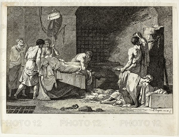 Devotion of Cimon or Funeral of Miltiade, 1782, Jean François Pierre Peyron, French, 1744-1815, France, Engraving on ivory laid paper, 134 × 207 mm (image/plate), 165 × 217 mm (sheet)