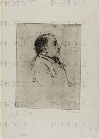 Portrait of Degas, 1891, Pierre-Georges Jeanniot, French, 1848-1934, France, Drypoint and soft ground etching on ivory laid paper, 195 × 150 mm (image/plate), 318 × 224 mm (sheet)