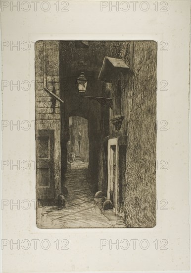 Via dei Cavalieri, 1886, Telemaco Signorini, Italian, 1835-1901, Italy, Etching on cream wove paper, 370 x 242 mm (image/plate), 535 x 372 mm (sheet)